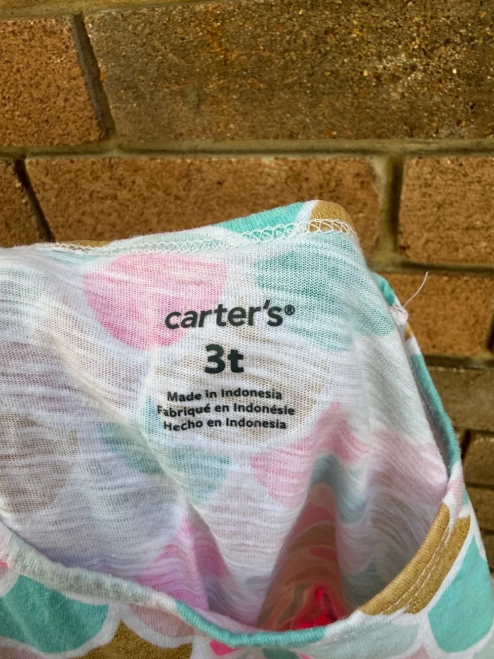Carter's Multicolor Mermaid Scale Short Sleeve Top w Hot Pink Tulle Hem Size 3T